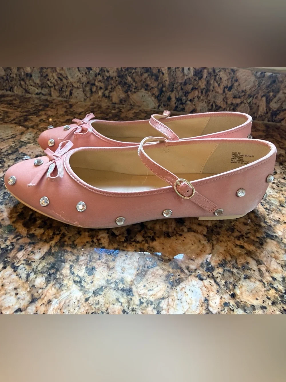 NWOB Janie and Jack Jewel Peach Candy Mary Jane Ballet Flats, Size 3